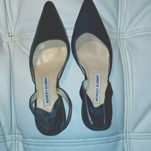 Manolo Blahnik Women's Black Leather Slingback 2 1/ 2 " Heel